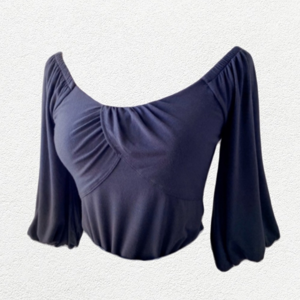 FREE PEOPLE Balloon Puffy 3/4 Sleeve Off the Shoulder Top Black - Picture 1 of 11